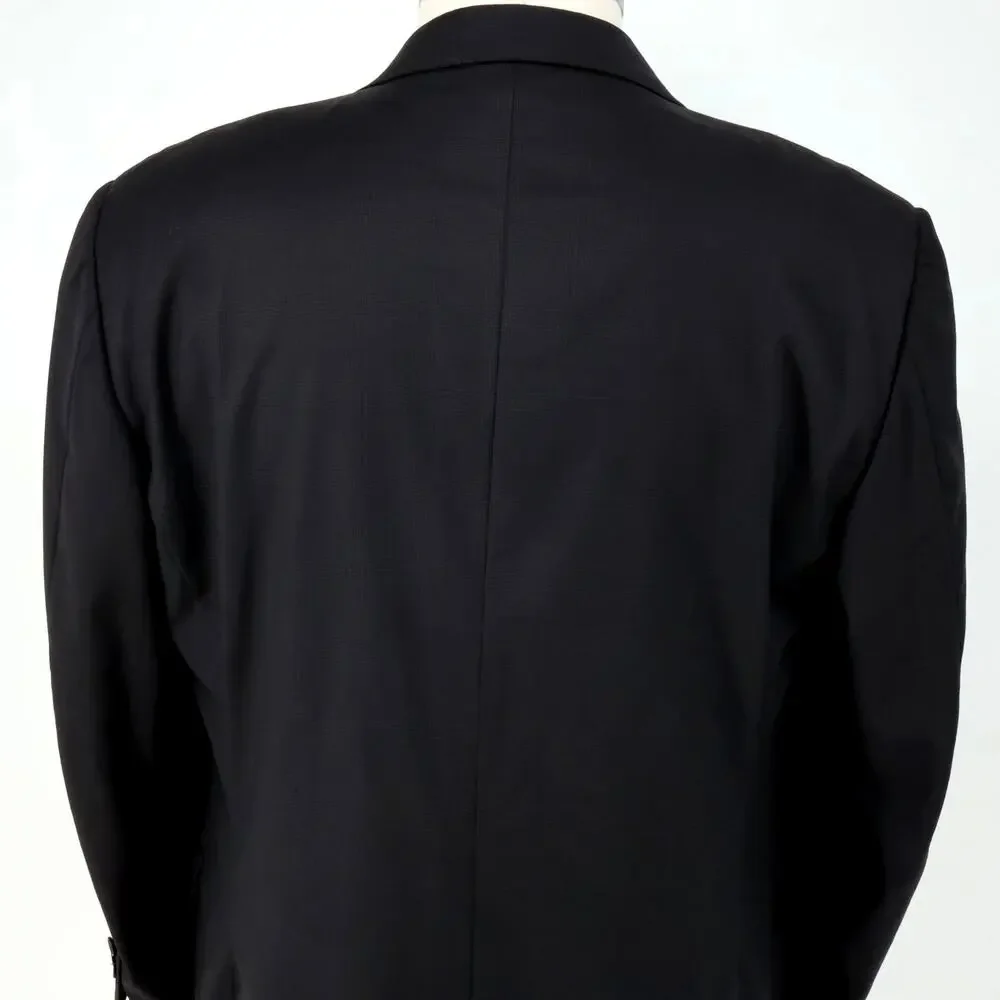 Canali Sport Coat Mens 56 IT 46R Black Gray Plaid Wool Lined Blazer Jacket Italy